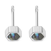 Abalone Shell Hexagon Silver Stud Earrings, e373st